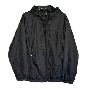 XL Calvin Klein Black Hooded Fleece Lined Windbreaker Full Zip Side Pockets